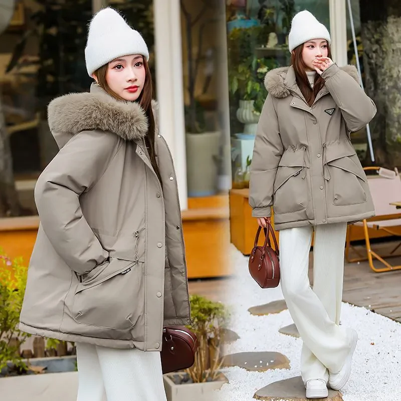 معطف الشتاء 2025 جديد رشاقته باركر المرأة الدافئة انفصال الداخلية أسفل سترة قطن الإناث فضفاضة الدافئة مقنعين سترات معطف