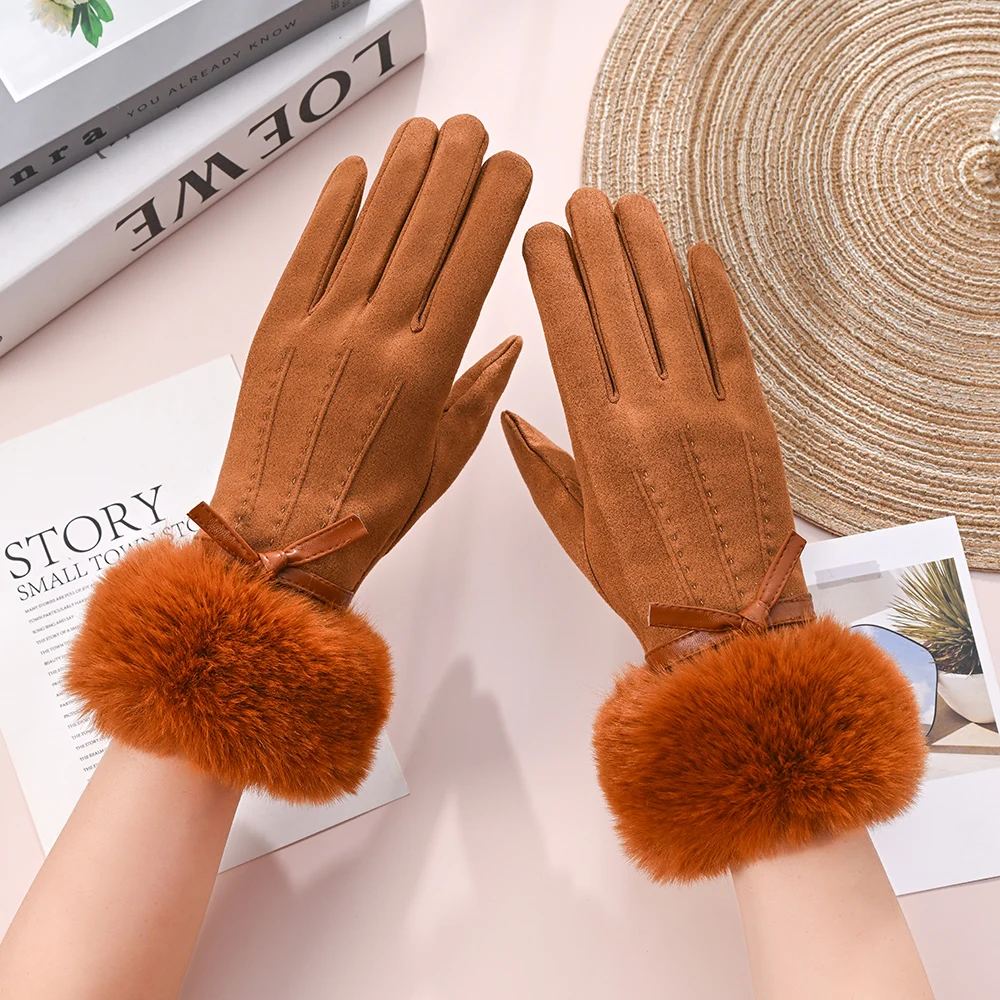ZYCZCXX Winter Outdoor New Women's Plush Thick Gloves, Warm Gloves, Cold Resistant Touch Screen Five Finger Riding Gloves