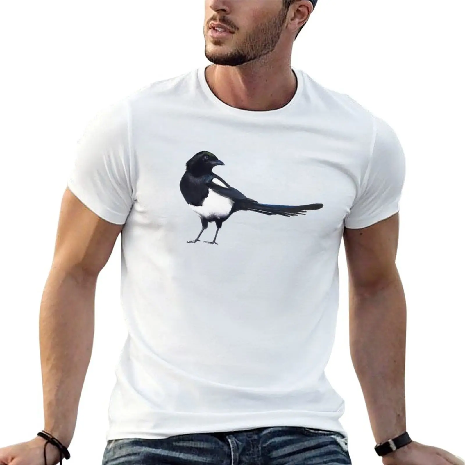 Black-billed magpie - charcoal drawing T-Shirt plain street wear mens vintage t shirts