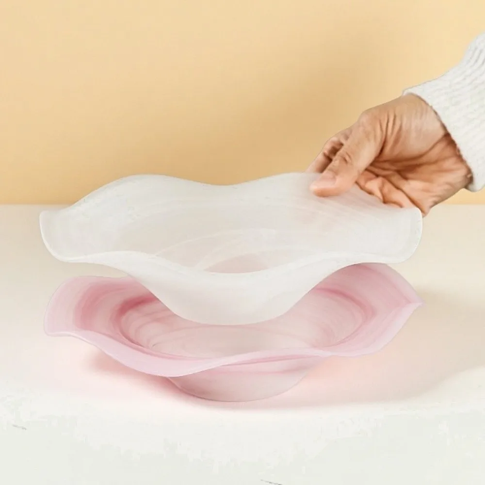 Multipurpose Irregular Straw Hat Glass Plate Deep Plate Frosted Texture Fruit Salad Bowl Farmhouse Glass Tray Dessert Display