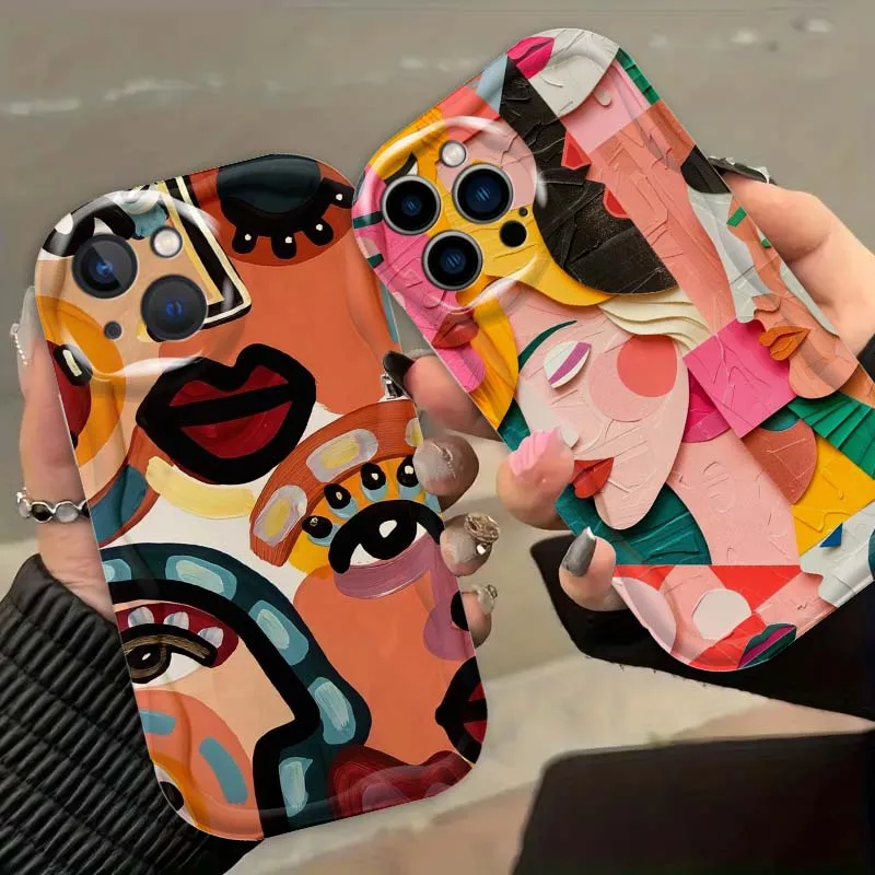 

Abstract Facial Graffiti Phone Case For Apple iPhone 17 16 15 14 13 12 Mini Air Pro Max Plus Wave Oil