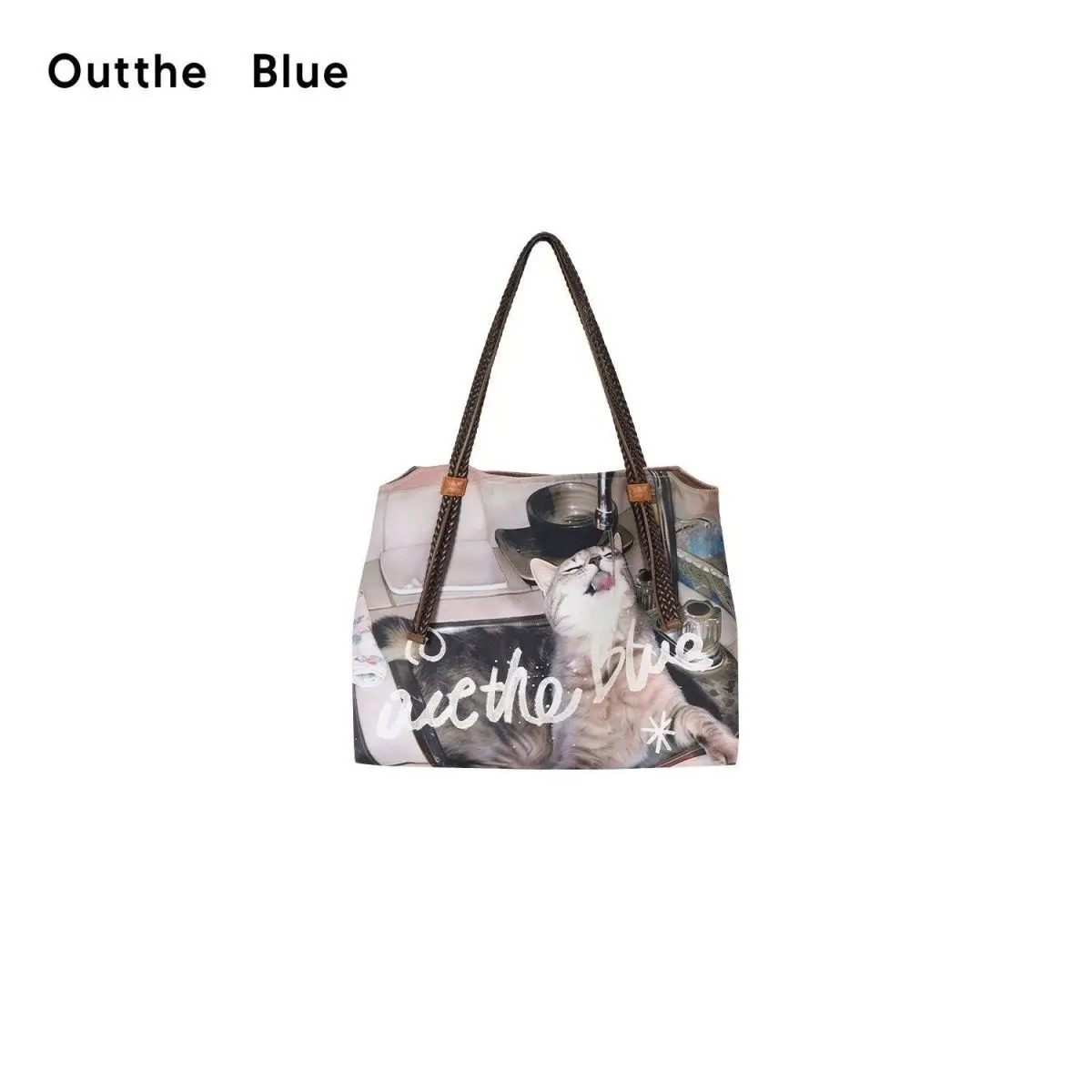 Tote Bag Women Cat Pattern 2026 Spring Summer Korean Sweet High-Capacity Shoulder Bag Handbag Girls