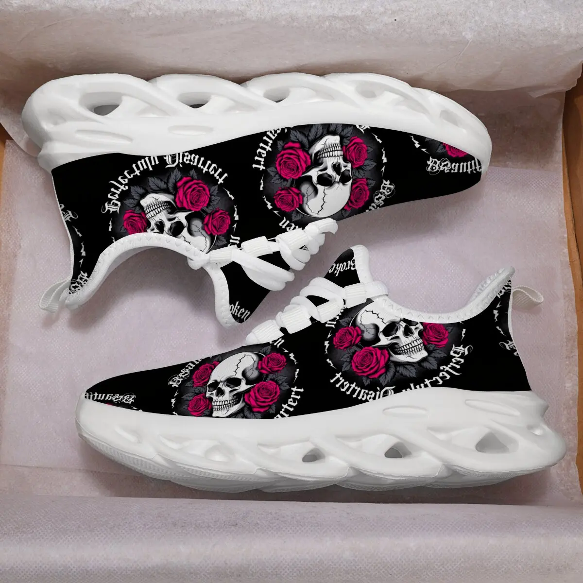 Нескользящие детские школьные кроссовки для девочек, повседневные кроссовки с рисунком черепа и розовых роз, легкие детские черные кроссовки