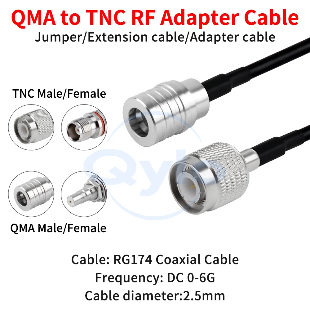 QMA to TNC RF Adapter Cable Male/Female Angled Connectors RG174 Coaxial Cable 0-6GHz QMA to TNC Cable (1 pcs)