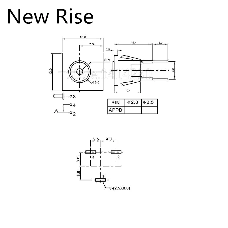 10PCS DC-068 5.5x2.1mm 5.5x2.5mm DC Power Socket Square Panel Installation Charging Socket