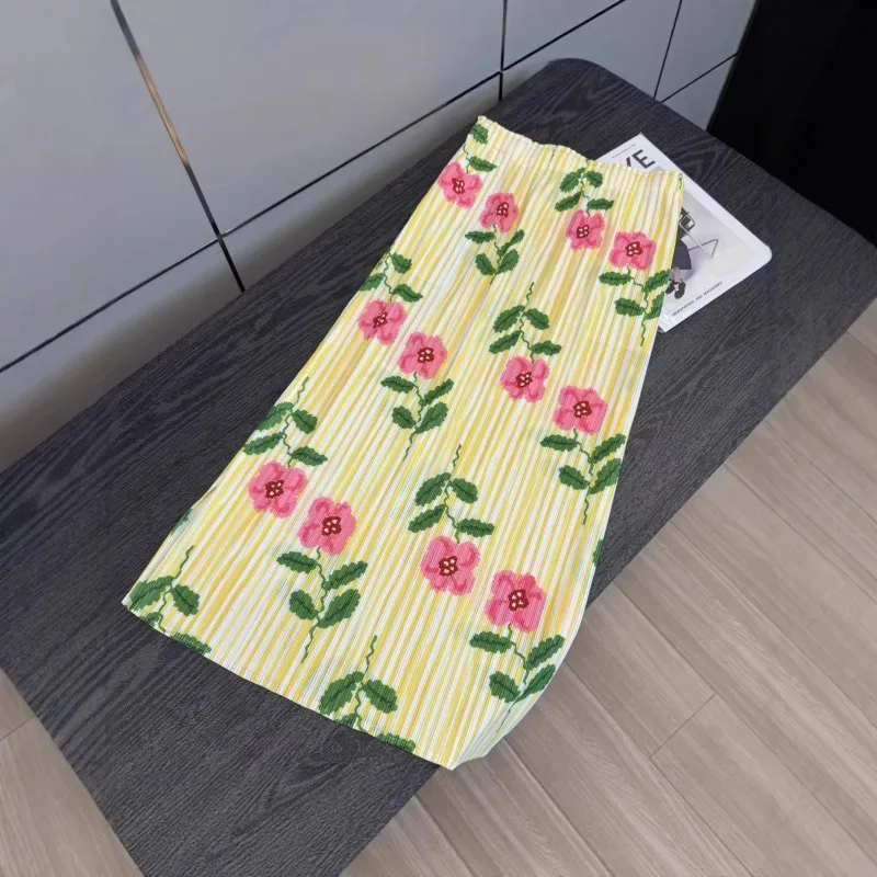 Miyake Pleated Personality Skirt 2026 Niche High-end Design Pleats Jupe Print Feminine Versatile Slimming Mid-length Fold Skirt