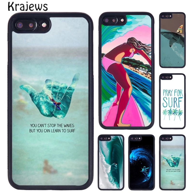 Krajews Surfing Sea Beach Surfboard Wave Phone Case For iPhone 16 15 14 XR XS 11 12 mini 13 Pro MAX Plus cover coque