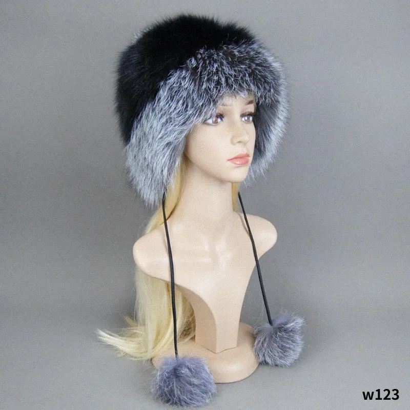 2025 Hot Sale Women Natural Fur Russian Ushanka Hats Winter Thick Warm 100% Real Fox Fur Hat Ears Fashion Bomber Hat