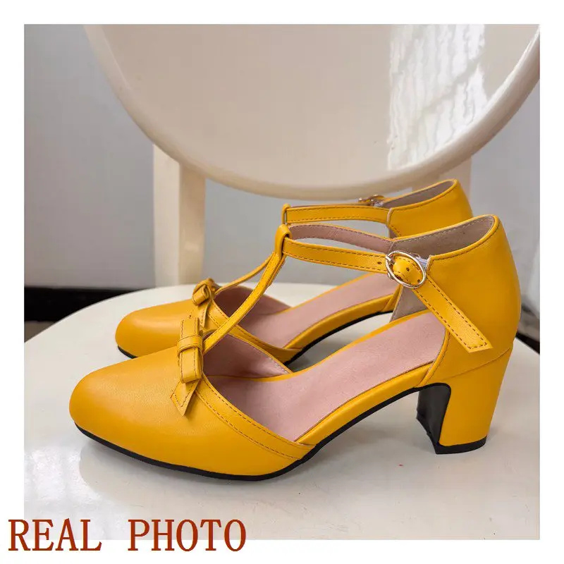 SIMLOVEYO big size45 46 women sandals square heels shoes summer bow strap sandals Pointed  casual shoes Mulheres sandalias