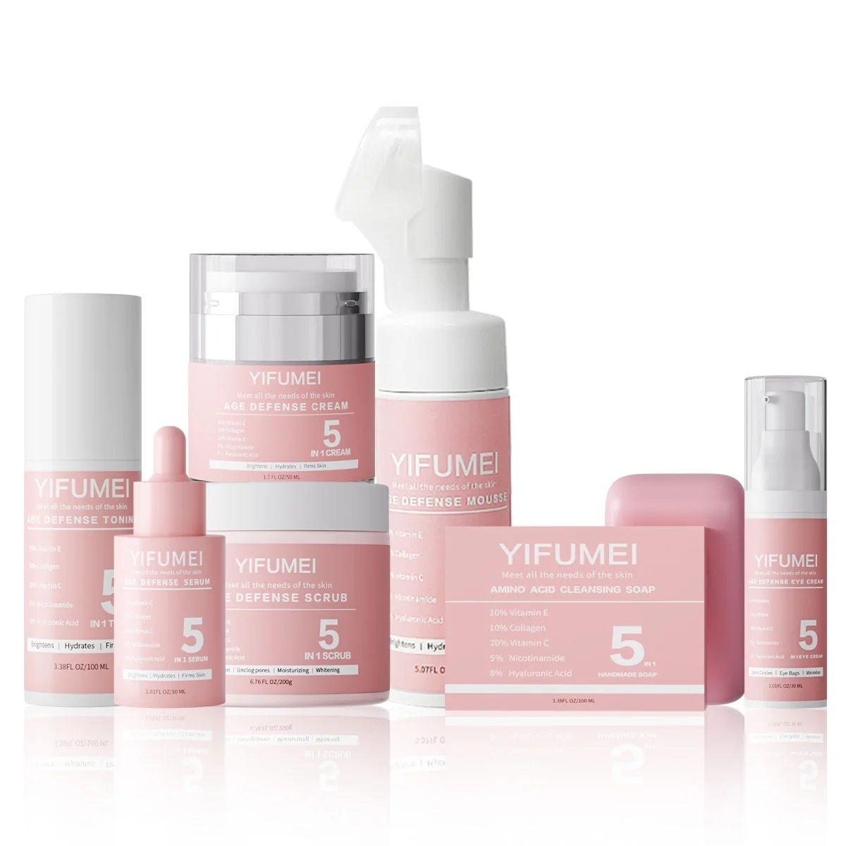 Kit de soins cosmétiques pour la peau avec vitamine C, crème qualifiée ale anti-déformable, anti-âge, hydratante et éclaircissante, 5 en 1