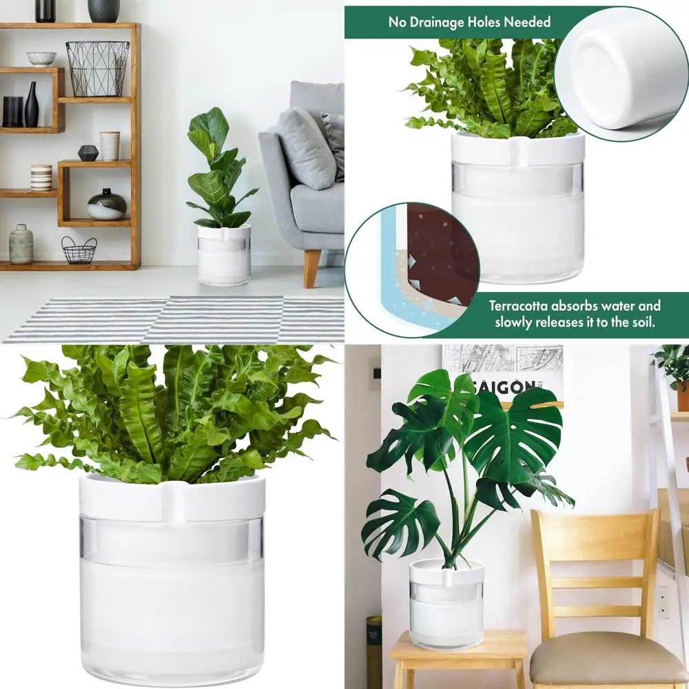 

8-дюймовое терракотовое кашпо с автополивом и стеклянным резервуаром для комнатных растений, трав и цветов