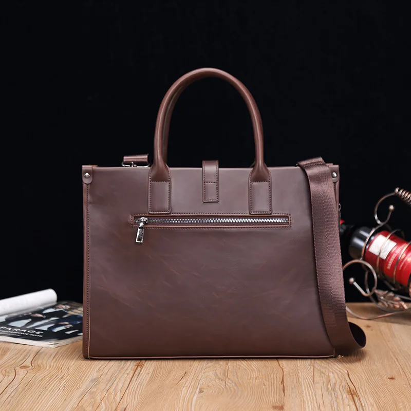 Retro men pu car sewing leather bag handbag business briefcase computer storage shoulder crossbody bag