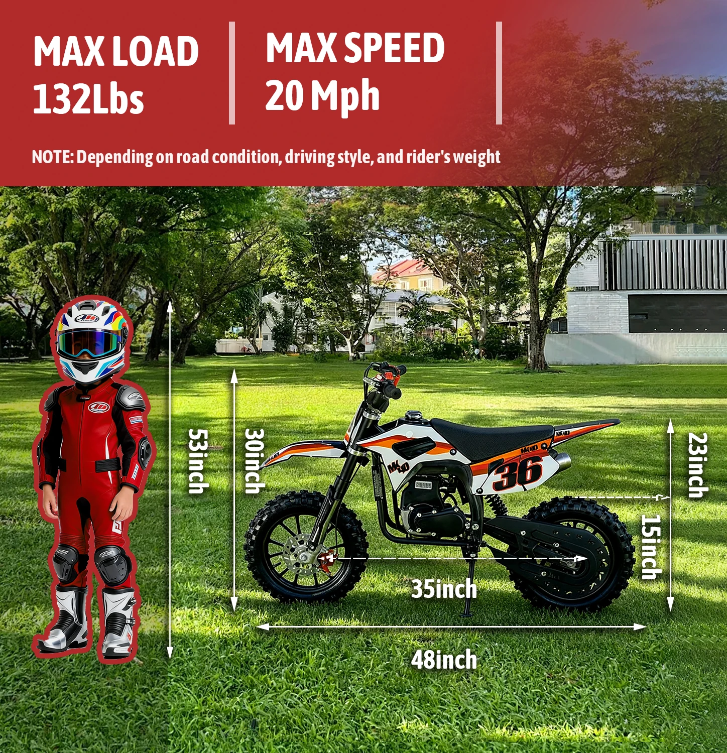 SYX MOTO 40cc 어린이를위한 먼지 자전거 4 스트로크 가스 구동 미니 구덩이 자전거 오프로드 오토바이 어린이를위한 선물 오토바이 먼지 자전거