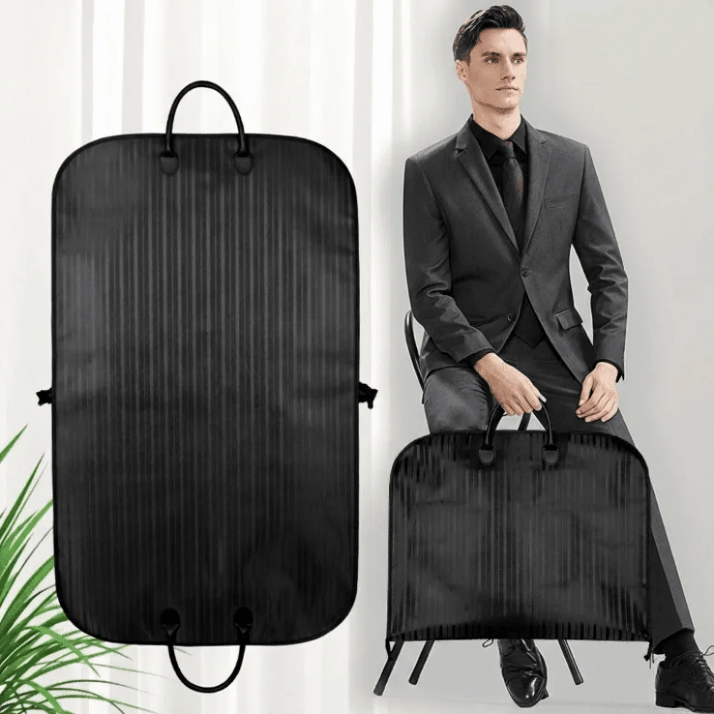 

Thickened Garment Bag Oxford Cloth Zipper Closure Suit Protection Case Carry Handles Striped Design Dust Cover