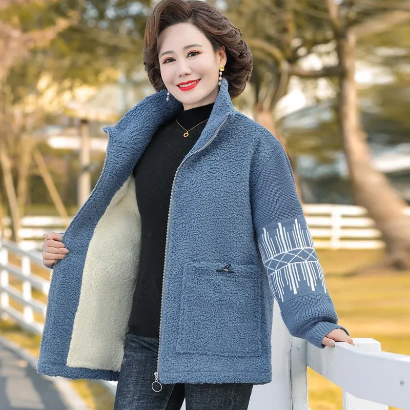 

Mother Winter Women Fur Lambswool Polar Fleece Plus Velvet Cotton Jacket Coat thicken Overcoat Female Outerwear