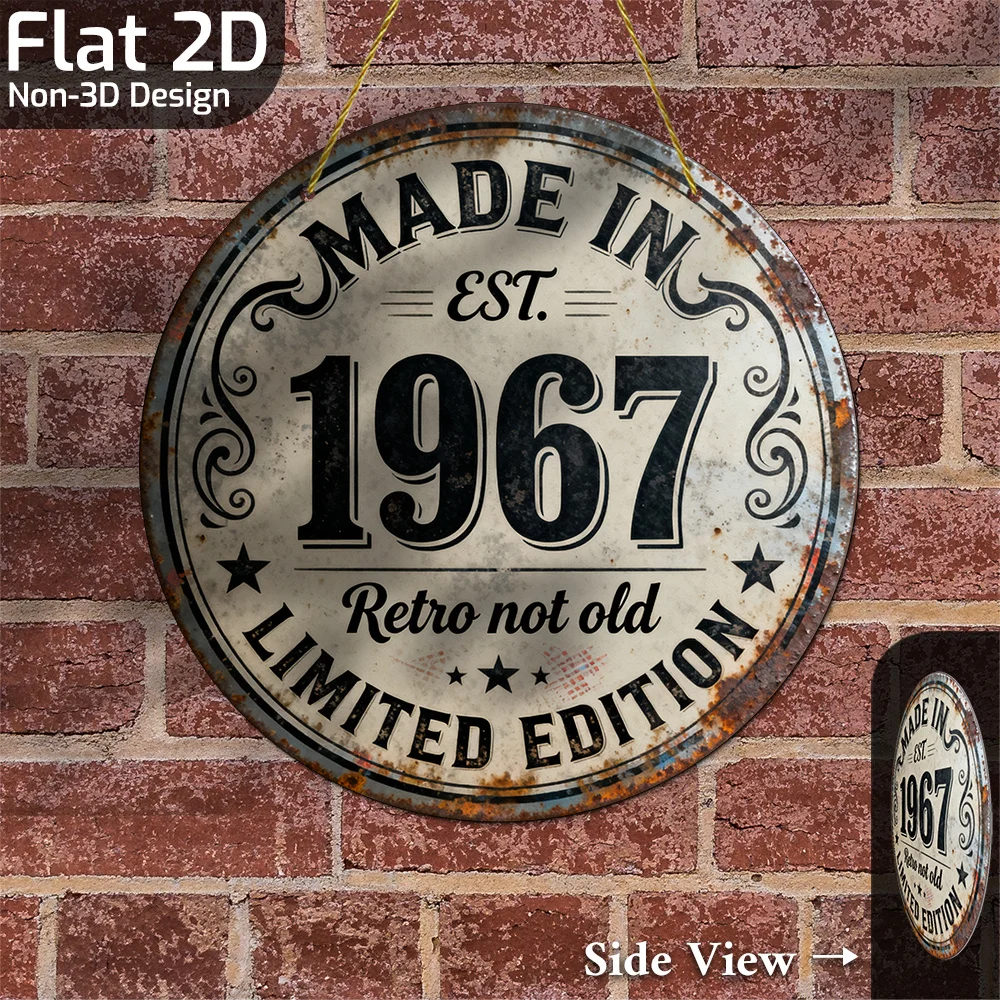 2D flat Round Metal Tin Sign Made In 1967 Limited Edition Retro Not Old Vintage Bar Garage Wall Decoration 20x20cm