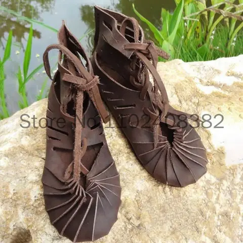 Stivali Vintage gotici medievali per donna Elf Witch Leaves Lace Up Shoes Costume Cosplay Vintage Strappy Flat Sandals Summer