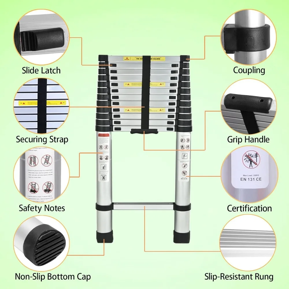 Adjustable Ladder Extender PRO: Fits Steps 4.921-7.875 High, Stabilizer and Leveler for Safety Ladders