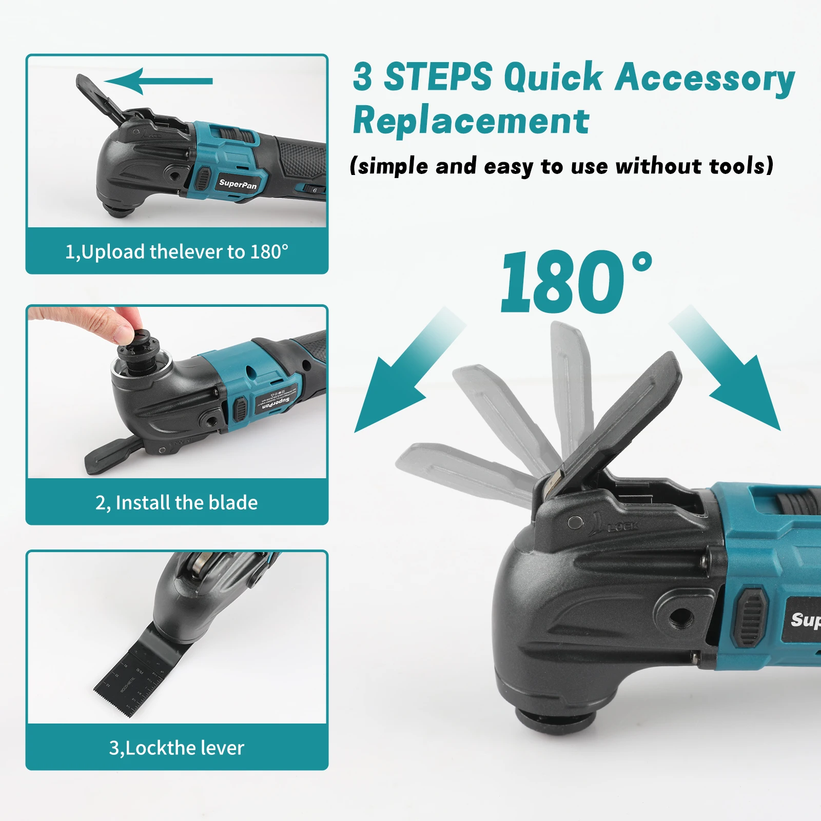 Super Pan Brushless Quick Release Oscillating Tool Multi-Function Fits Makita 18V Battery Specs For Cutting Sanding Scraping
