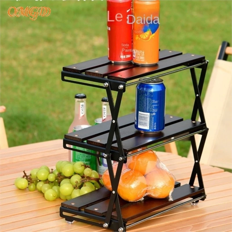 OMGD Outdoor Camping Stainless Steel Triple Folding Shelf Portable Multifunctional Table Retractable Wooden Coffee Table News