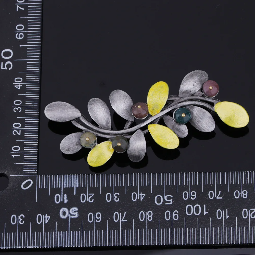 Vintage Women Brooch Trendy Enamel Natural Stone Lapel Pins Cute Plant Accessories For Office Party Meeting Luxury Jewelry