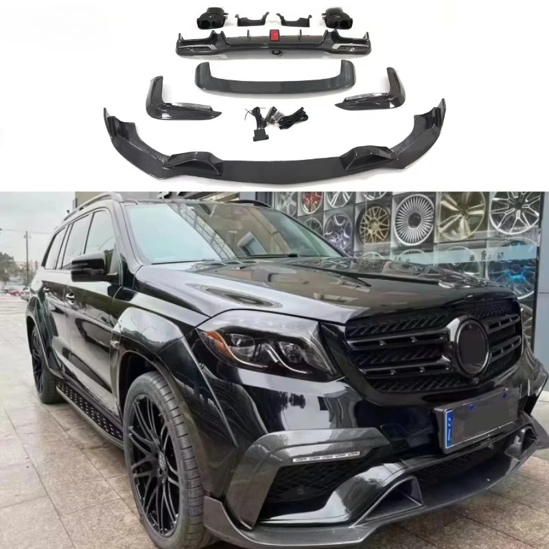 B Style Carbon Fiber Body Kit for GLS 63 X166  16-19 New 450 53 Front Lip Rear Lip with Tailpipes Spoiler and Air Vent