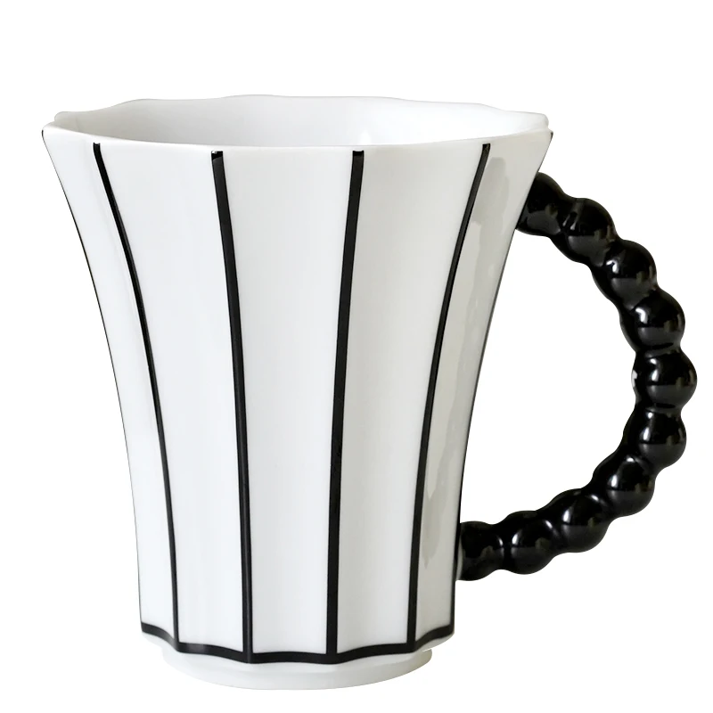 Retro Black and White Striped Three-Dimensional Mug Creative Porcelain Cup Men's and Women's French Coffee Cup