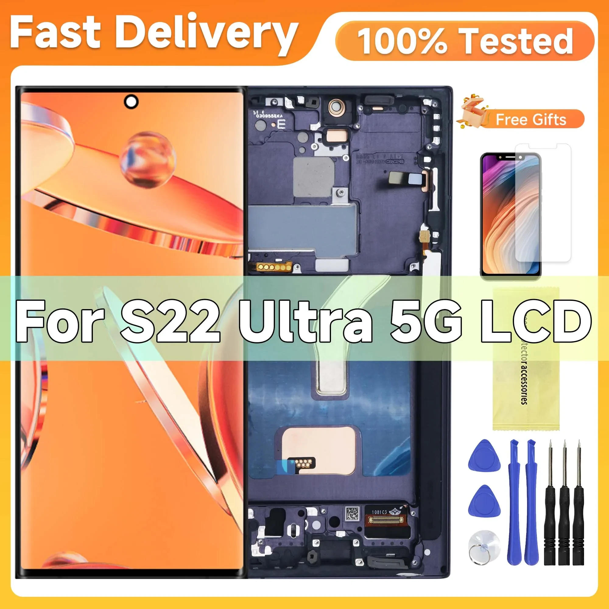 

6.72"Tested For Samsung S22 Ultra 5G Display Replacement S908 S908B S908U S908W S908E LCD Touch Screen Digitizer Assembly