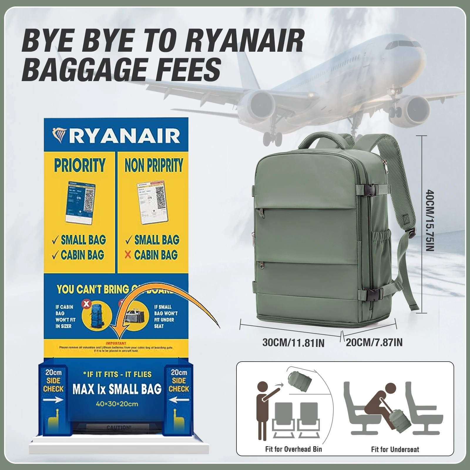 حقائب اليد Ryanair 40x30x20 حقيبة السفر حقيبة حمل الطائرات المقصورة ماكس ويز الهواء على ظهره، المرأة الرجال حقيبة ظهر للكمبيوتر المحمول