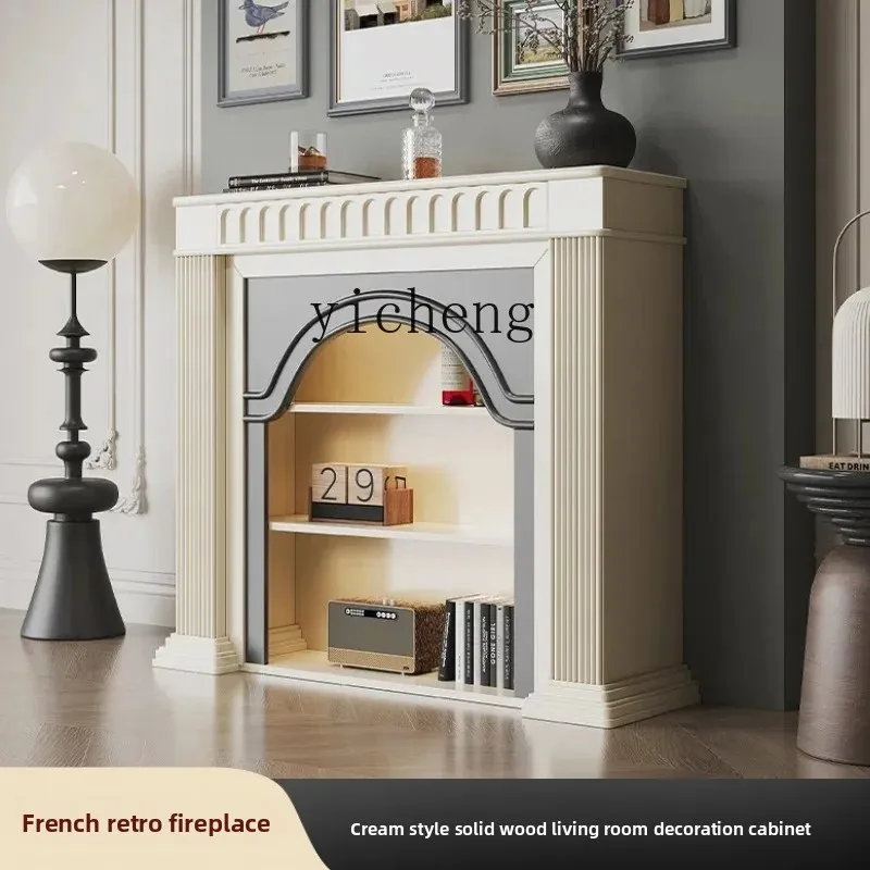 

French Style Solid Wood Fireplace Decorative Cabinet European Style Living Room Vintage Side Cabinet Entryway Cabinet
