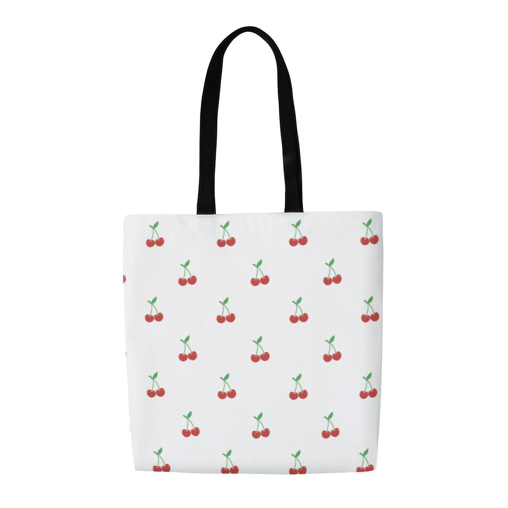 حقيبة يد قماشية كورية من Sweet Fruit Trend للنساء حقيبة يد عصرية قابلة لإعادة الاستخدام بطباعة الكرز الأبيض مثالية للتنقل اليومي كاواي #6