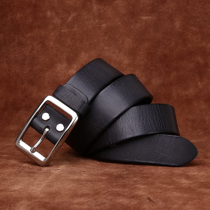 Retro water-washed distressed top layer cowhide stainless steel belt, minimalist versatile casual jeans belt