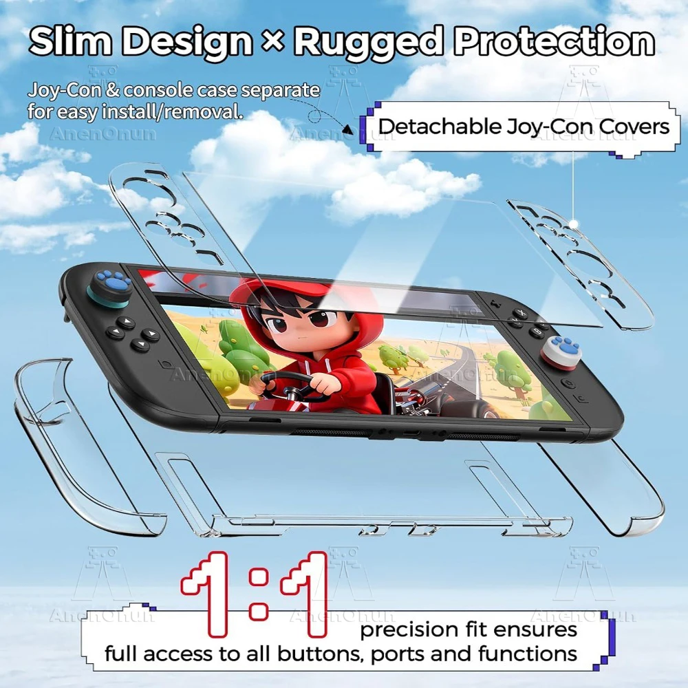 Zestaw ochronny 10 w 1 do Switch 2, przezroczyste, dzielone etui PC z twardego tworzywa, 1 sztuka szkła hartowanego Ultra HD odpornego na stłuczenia, 8 nakładek na gałki analogowe. — zdjęcie produktu 3