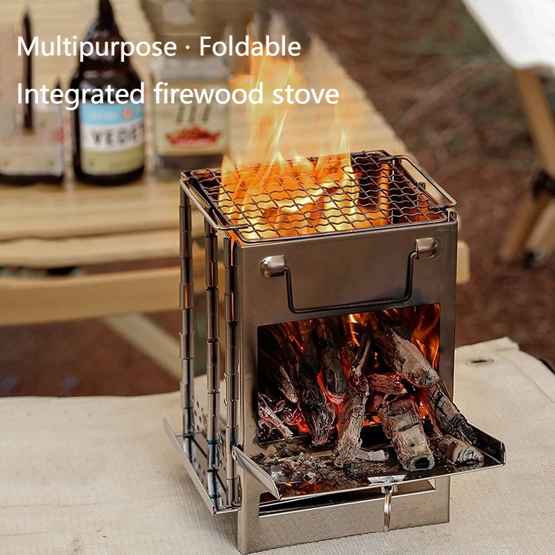 

Outdoor Folding Firewood Stove Mini Stainless Steel Oven Integrated Bbq Camping Picnic Charcoal Stove Tourism Multi Function