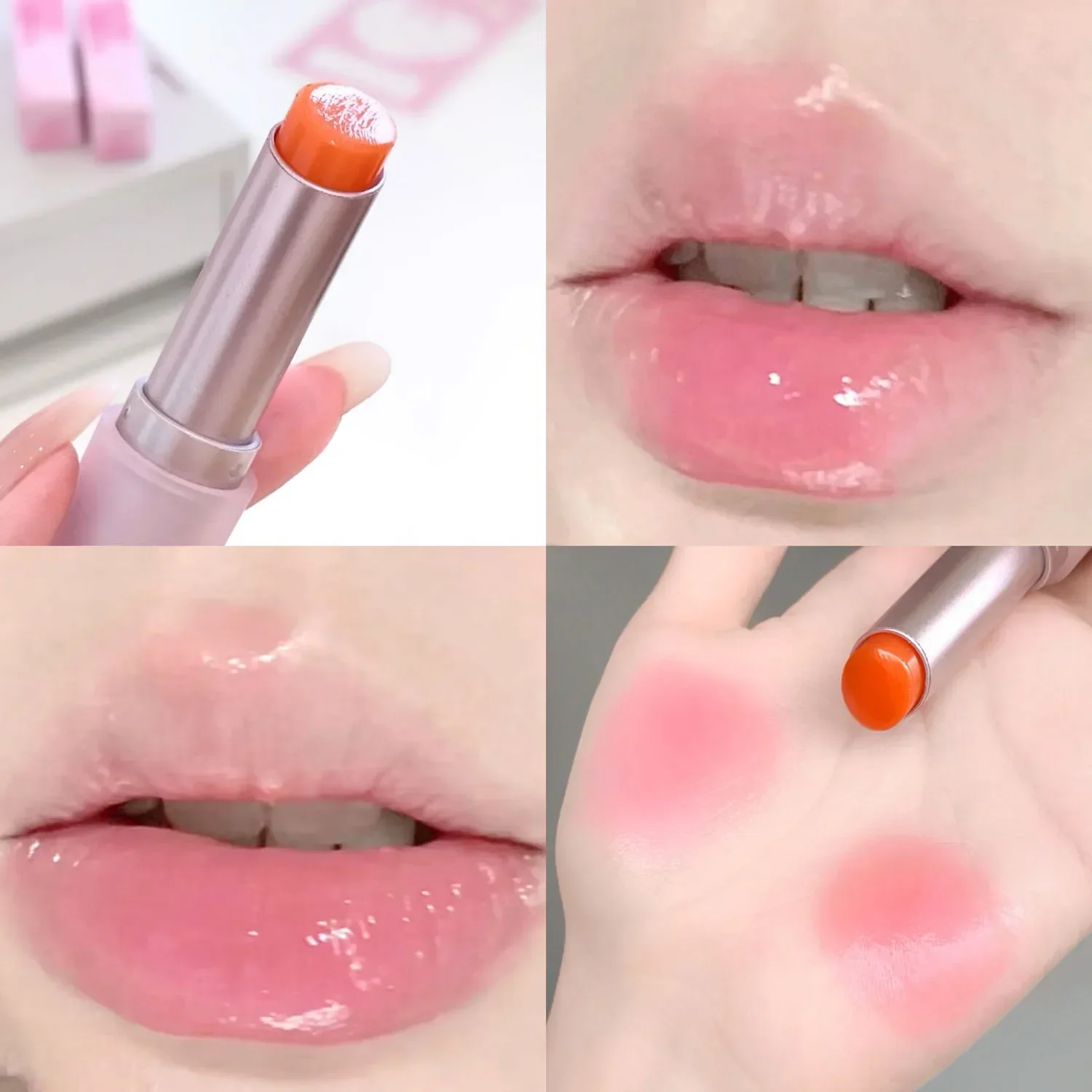 Heallor Colored Moisturizing Lip Balm Magic Lipstick Color Changing Transparent Peach Orange Tinted Lip Care Hydrating Anti-dryi