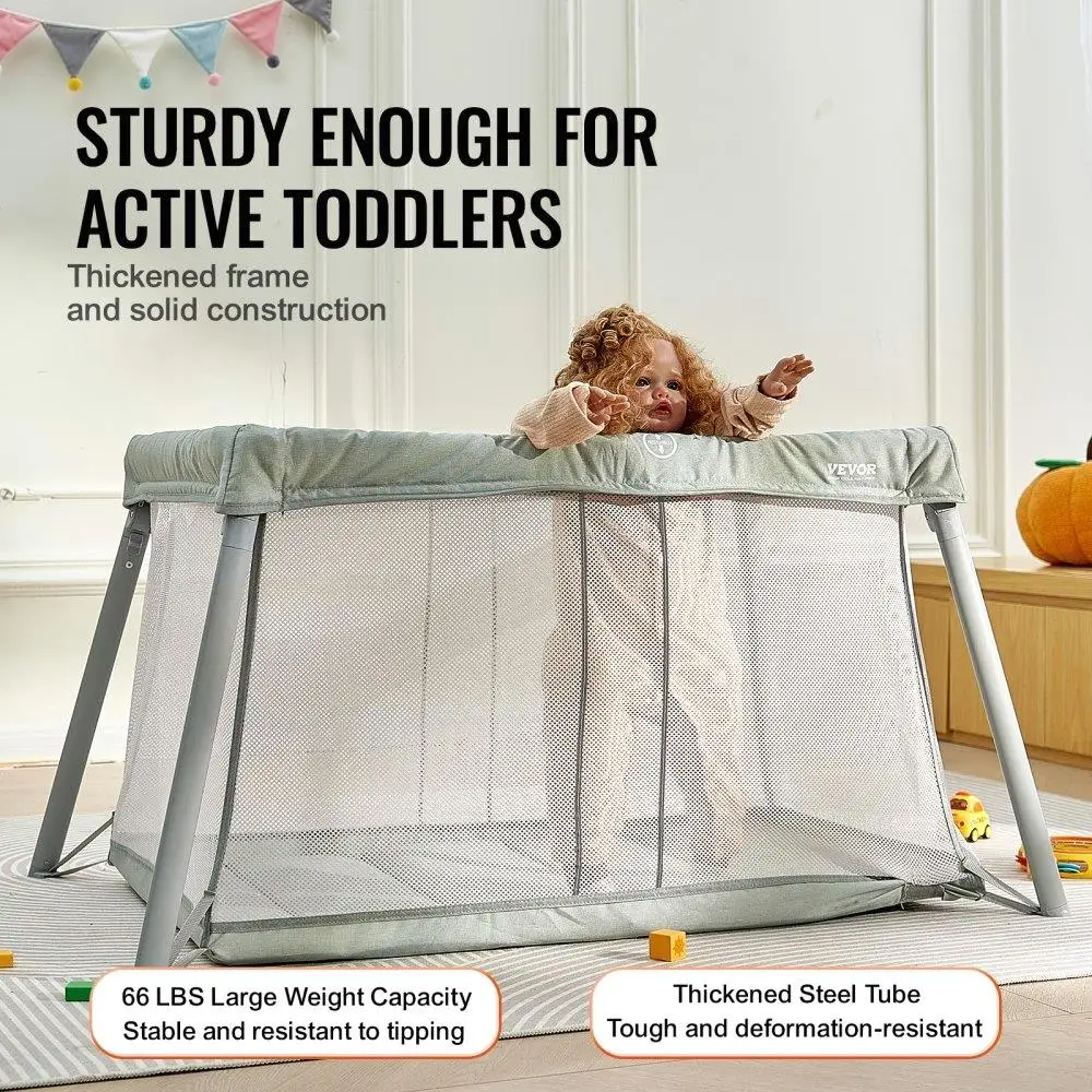 Portable Baby Travel Crib Play Yard Folding Baby Playpen with Soft Mattress Pad for Infants and Toddlers
