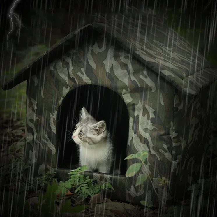 

Weatherproof Enclosed Cats Dog Shelter, Outdoor Pet Houses Winter Tent Indoor Cold-Proof Nest for Small Medium Pet Animal Mats