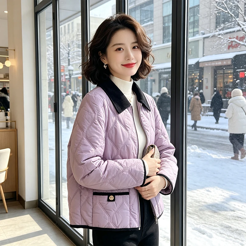 Spring and Autumn New Women's Lightweight Cotton Jacket Women's Short Solid Color Lapel thin Jacket  Plus Size