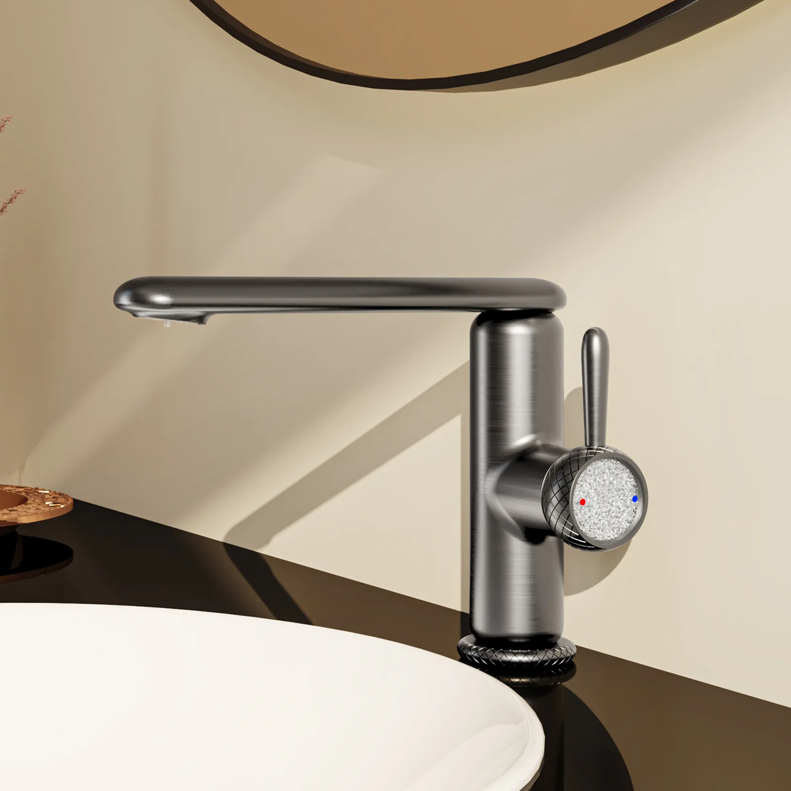 Copper hot and cold faucets, milky white rotating faucets for washbasins