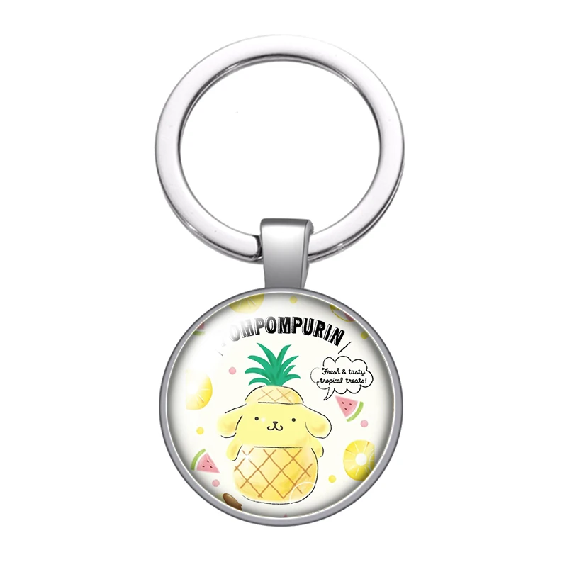 Pompompurin Cartoon yellow dog photo glass cabochon keychain Bag Car key chain Ring Holder Charms keychains earrings