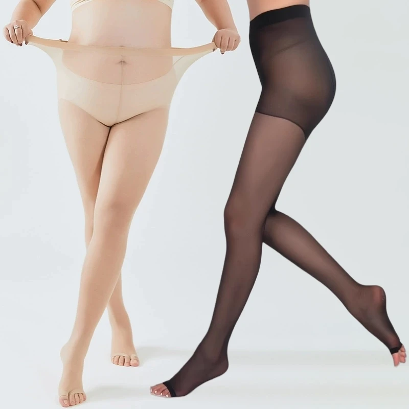 Plus Size Stretching Nylon Tights For 100kg Women Sexy Ultra Thin Transparent Open Toe Fingerless Stockings For Summer Sandal