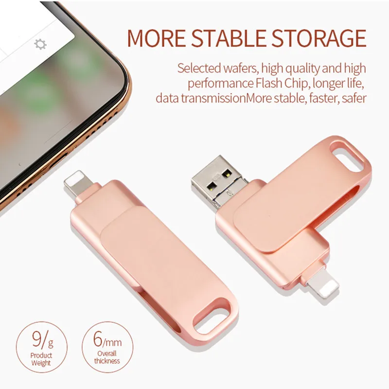 64gb Rotate Usb 3.0 Flash Drive for iPhone 128gb Type C otg lightning interface usb3.0 pendrive for Iphone7/8/9/11/12/13 / Ipad