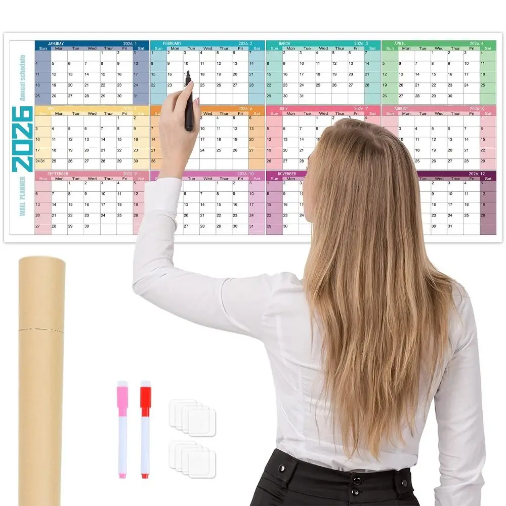 42x100cm 2026 English Calendar Creative Notes Large Size Calendar Agenda Organizer Colorful 12 Month Calendar Office Stationery