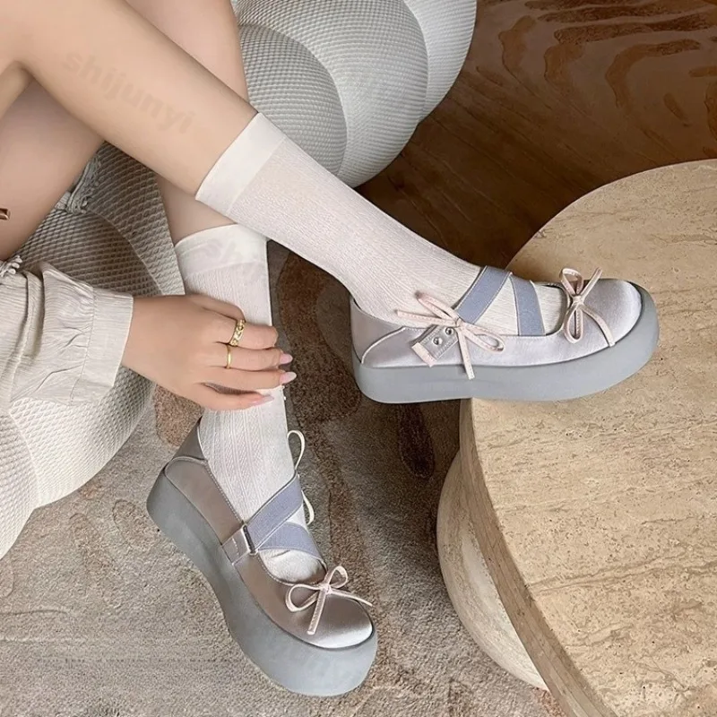2025 Autumn New Elegant Bow Design Shallow Mouth Casual Thick Soled Mary Jane for Women Comfortable Fashion Ballet Single Shoes view 5