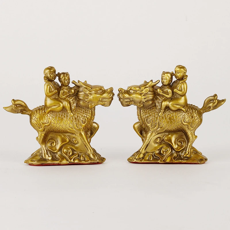 Brass auspicious cloud ornament, single to a child, double dragon giving birth to children