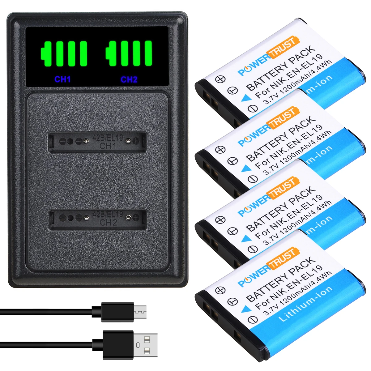 EN-EL19 ENEL19 EN EL19 EL19 Battery and LED USB Charger for Nikon Coolpix 3700 S5200 S3100 S2800 S3400 S6600 W100 S2600 S2700