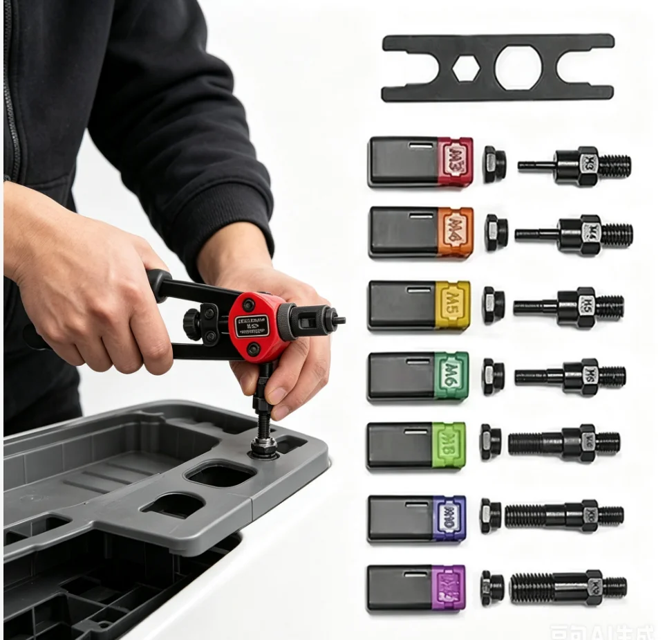 100Pcs Flat Head Riveting Nut Set with 1Set Hand Threaded Rivet Nut Gun With BT606 Insert Manual Riveter Riveting Rivnut Tool