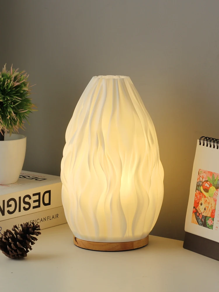 French Cream Style 3D Printed Lampshade Desk Lamp Bedroom Study Children\'s room Internet Red Atmosphere Decoration Desk Lamp