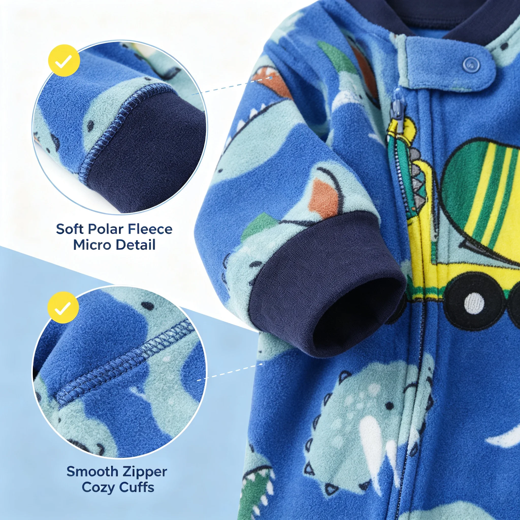 Infant Footless Romper Polar Fleece Long Sleeve Full Zip Dinosaur Embroidery Baby Boy Jumpsuit Autumn Winter Clothes 6 to 24M