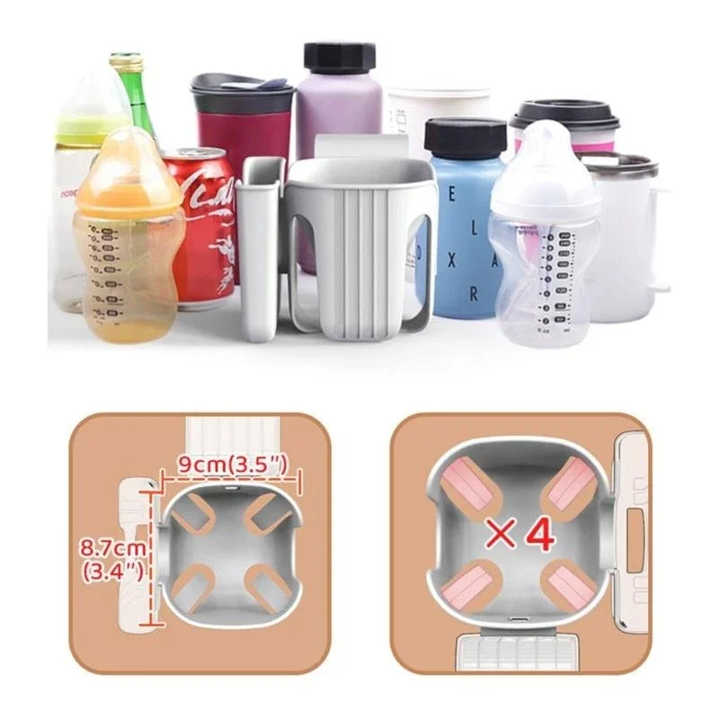 

J15U 2-in-1 Strollers Water Cup Holder with Phone Slot, Universal Milk Bottle Storage Rack for Wheelchairs Car Safety Seats